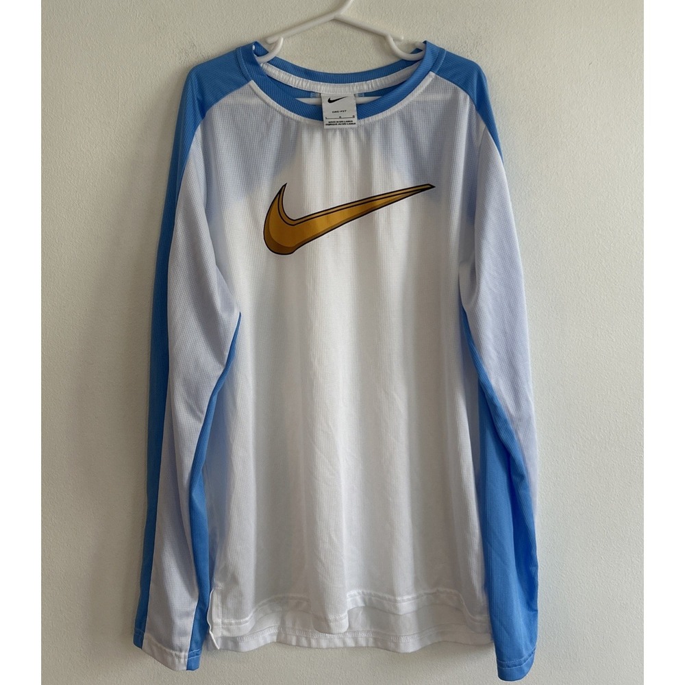 Nike Dri-Fit Long Sleeve Jersey‎ Shirt Blue White Yellow Boy's Size Large
